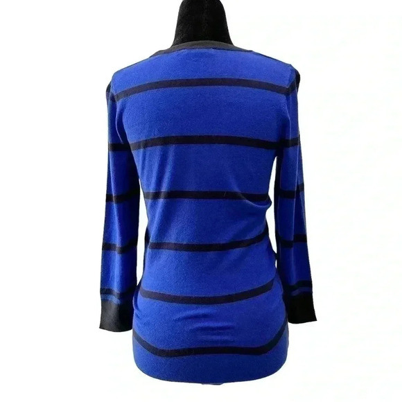 Ricki’s Wrap Front Sweater Deep V Neckline Thin Knit Blue Black Stripes  XS - Picture 2 of 15